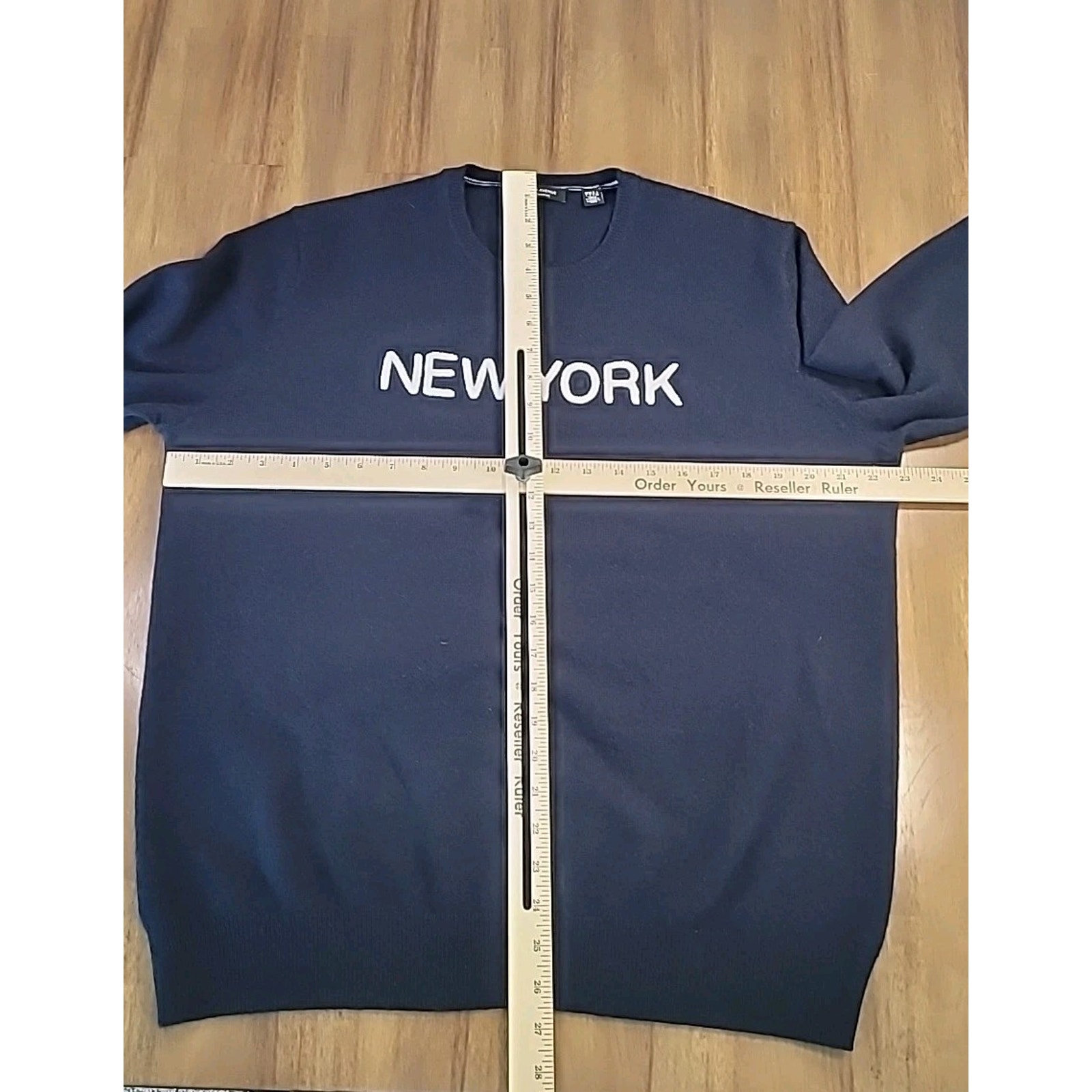 Saks Fifth Ave Cashmere Sweater L Navy “New York” Spellout Usa-Euc — image 5 of 6